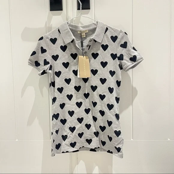 Burberry Women’s Heart Print Stretch Cotton Piqué Polo Shirt in Gray (XS) - Picture 3 of 8